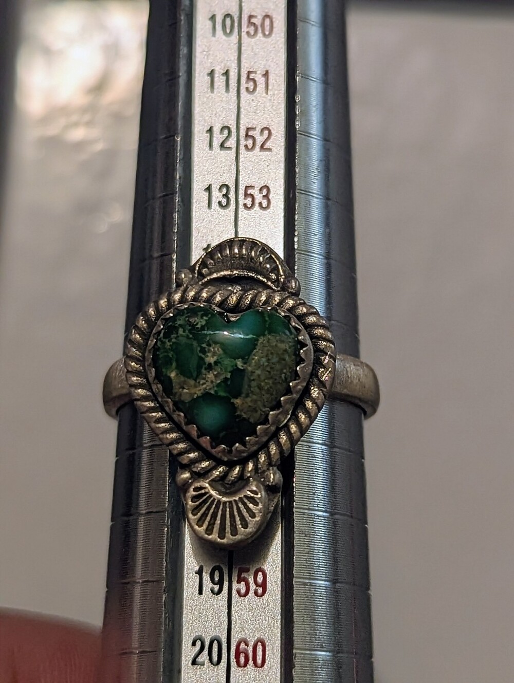 Sterling Silver Green Sanoran Gold Turquoise Adjustable  Heart Ring - Picture 3 of 9